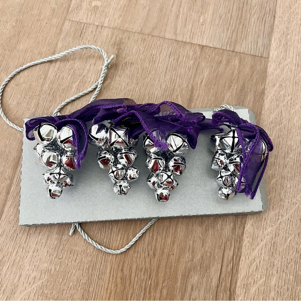 Pottery Barn Purple Silver Grape Jingle Bell Garland - 52”, NIB Christmas Winter